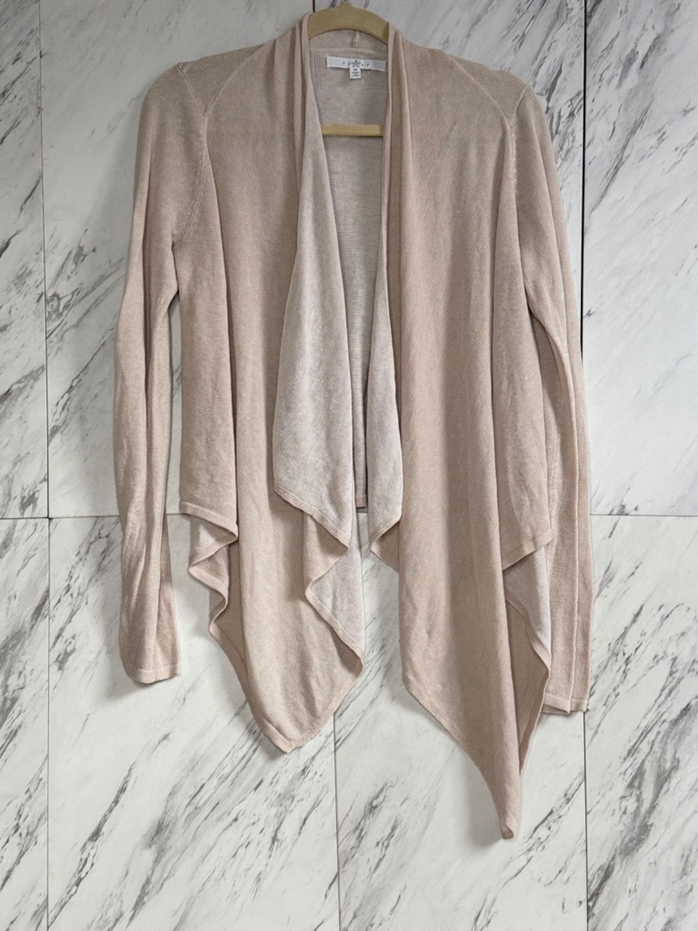 Fever Draped Open Front Neutral Cream Waterfall Cardigan SZ M